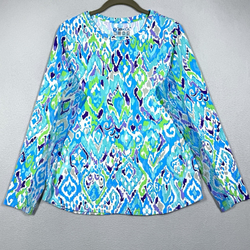 IBKUL Top Womens Large Geometric Mesh Sleeve Pullover Pickleball Tennis Golf
